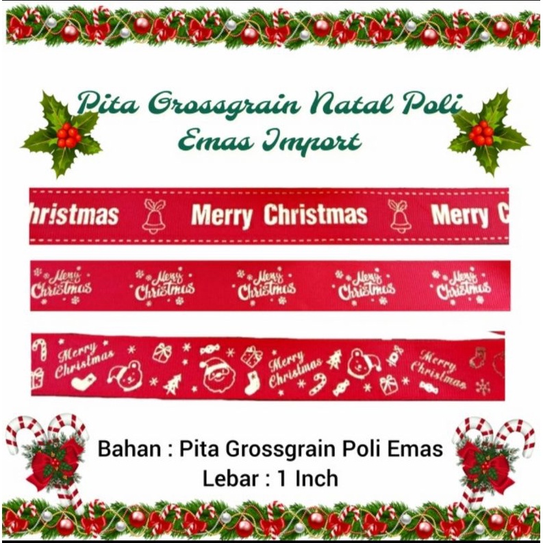 

Pita Grossgrain Natal Poli Emas Import Christmas Ribbon