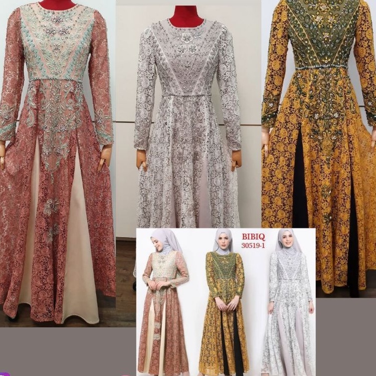 Baju Gamis Pesta Mewah Bibiq 30519 Bibiq Fashion Maxidress Baju Muslim Brokat Bahan Brukat Terbaru