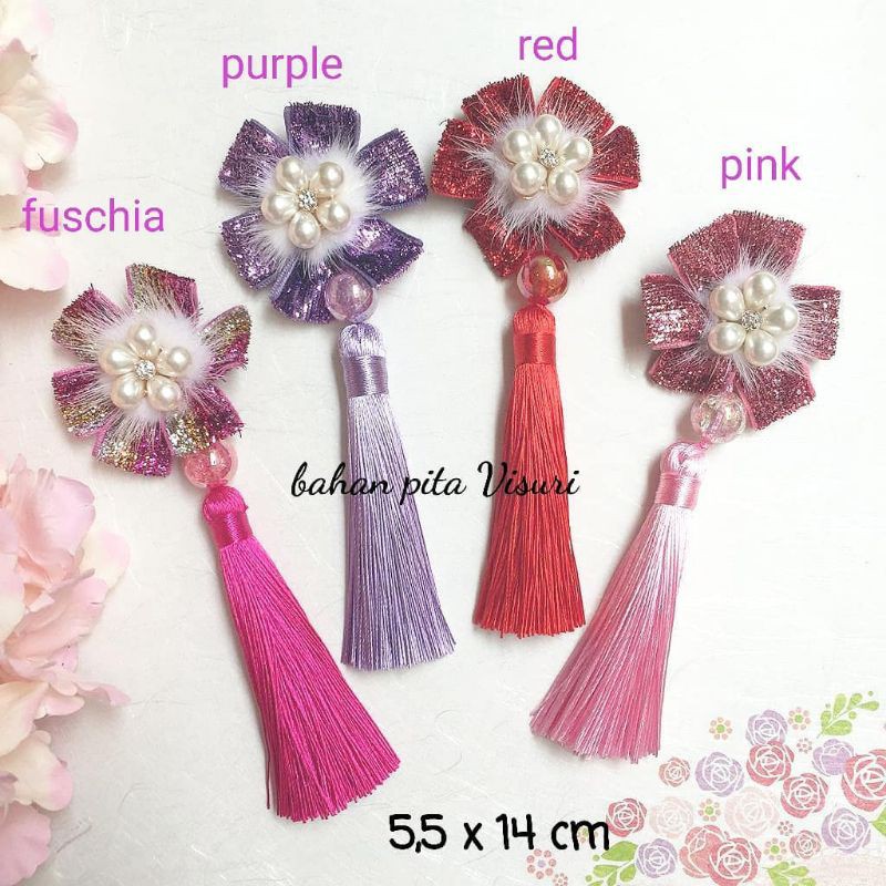 Aksesoris CNY Imlek Bunga Velvet Gliter Hias Mata Mutiara Pom Foxie