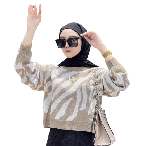 Sweater Rajut Wanita Zebra Crop | Sweater Blouse Motif Zebra | ATASAN RAJUT OVERSIZE WANITA | Crew neck Zebra