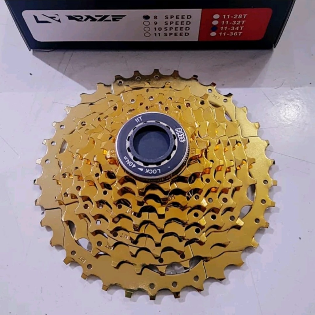 TERMURAH!!! Sprocket Sepeda 8 Speed 11-34 T Cassete / RAZE Gold / Realpict