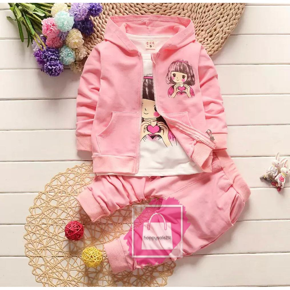 PROMO SETELAN JAKET 3 IN 1 HOODIE ANAK 1-5 TAHUN SETELAN LOVE GIRL HOODIE  DAN PEREMPUAN