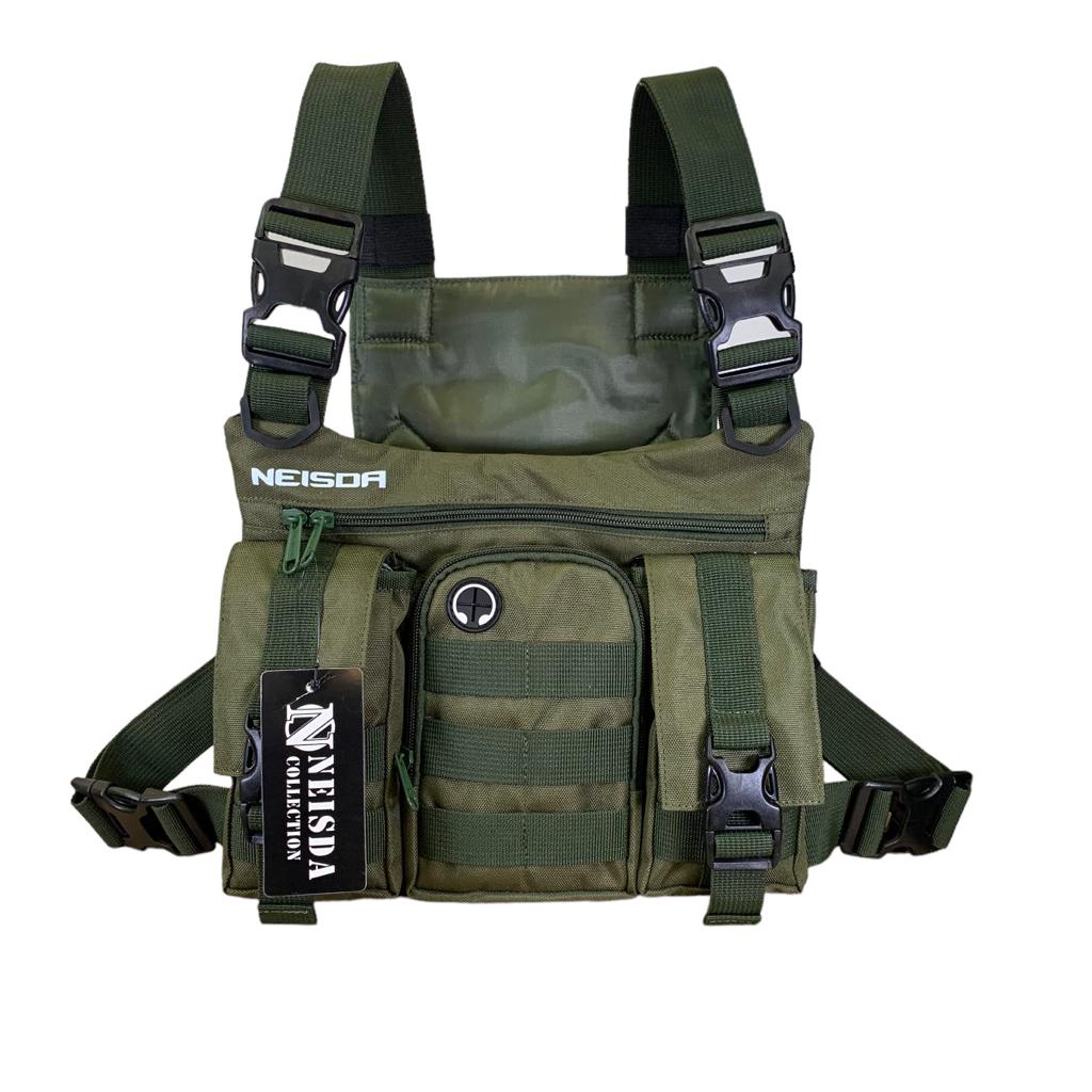 TAS DADA PRIA TACTICAL ORIGINAL NEISDA THREE POCKET GREEN ARMY / CHEST RIG BAG NEISDA ORIGINAL / CHEST BAG PREMIUM ORIGINAL NEISDA