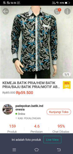 Kemeja Batik Pria/hem Batik Pria/baju Batik Pria/motif Blarak Biru