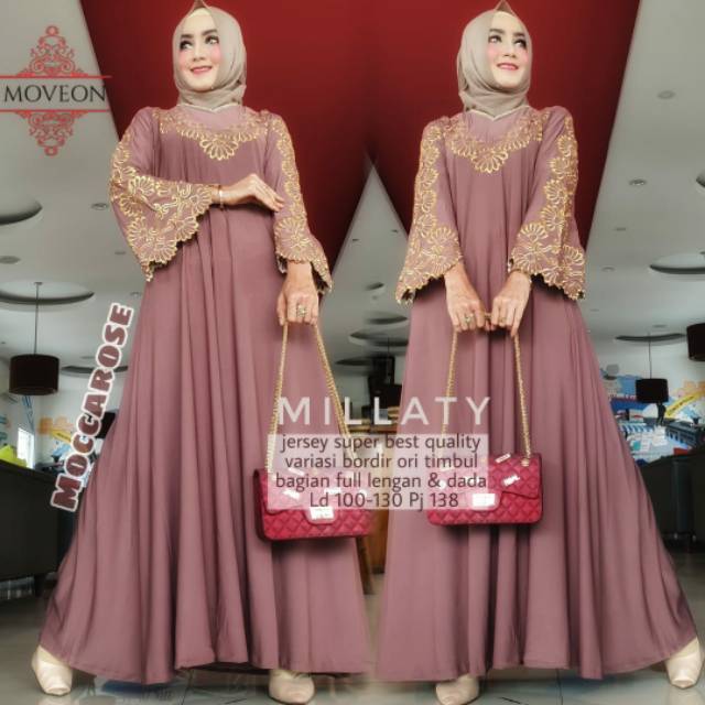 Millaty Maxy Millati Maxi Gamis Jumbo Jersey Motif Bordir xxxl Ld 130cm Arabian Abaya Gamis Lebaran Remaja Muslimah Terbaru Seragaman Pengajian Murah Mila Dress Wanita Muslimah Syar'i Gamis Polos Tebal Premium Warna Hitam Milati Maxi