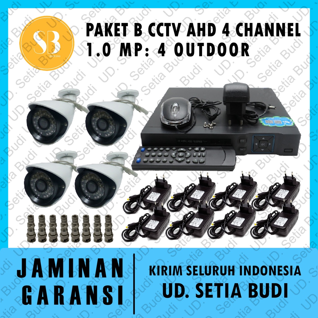 Promo Paket B CCTV AHD 4 Channel 1.0 MP: 4 Outdoor CCTV Kamera