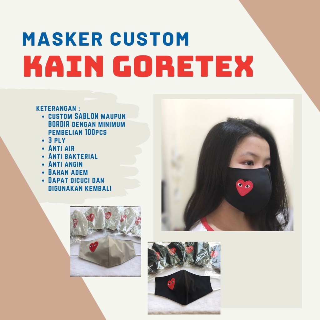 Masker Kain Goretex 3ply 3 ply Bordir logo hati / bordir cdg WATERPROOF Earloop Masker Hype/pcs