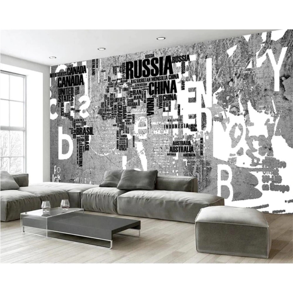 Custom wallpaper 3d mural cement wall world letter map tooling wallpaper living room bedroom wall