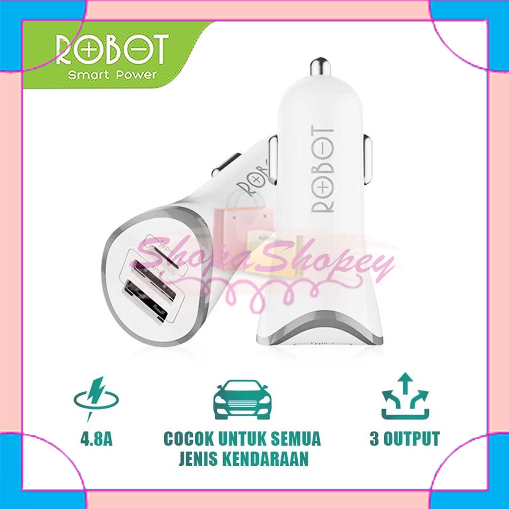 Charger Mobil ROBOT RT-C08 - 2 Port USB 1 Port TYPE C - Car Charger Free Kabel MICRO USB - Garansi Resmi 1 Tahun