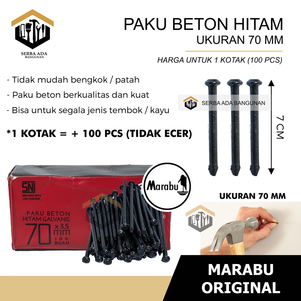 PAKU BETON SIZE 7 - 10 Cm MARABU HITAM GALVANIS HARGA 1BOX (100PCS) TERMURAH KOMPLIT