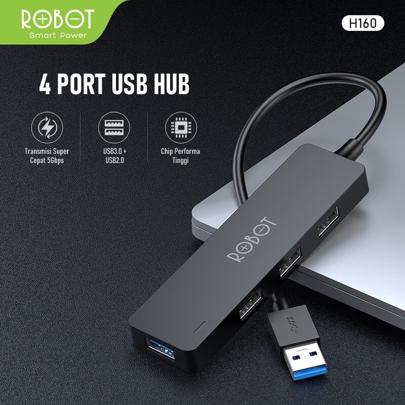 ROBOT USB Hub H160 4 Ports USB 2.0 &amp; USB 3.0 High Speed 5GBPS Original - Garansi Resmi 1 Tahun