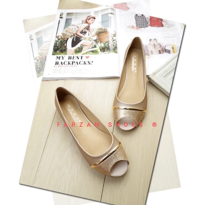 COD BEST SELLER FLATSHOES WANITA BUSTONG GLOSSY HRN 01