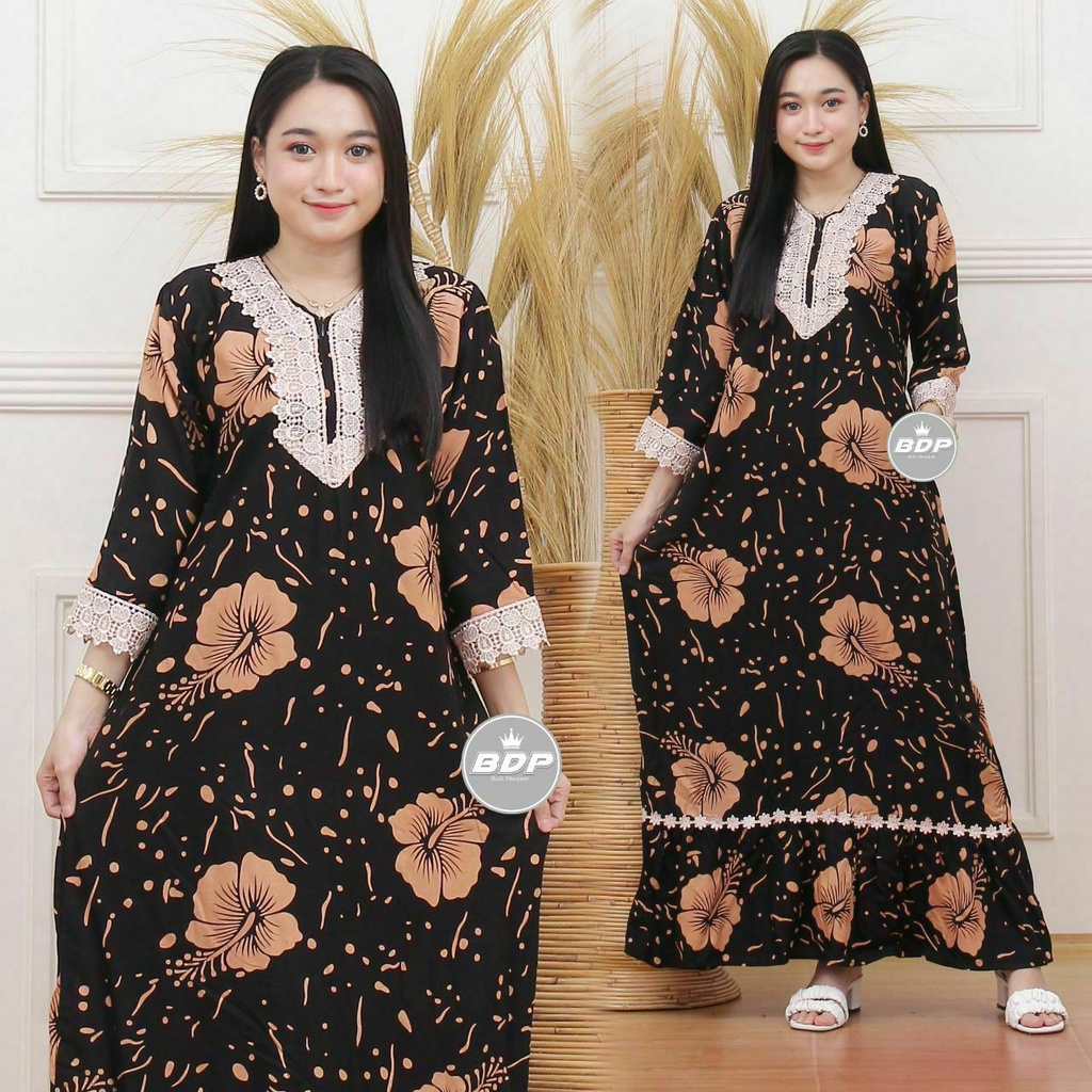 Dianputri - Daster Arab Zeema | Rayon Super Grade A | Resleting Depan Busui | Renda Milo Ori-Bunga sepatu hitam