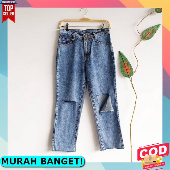 Celana Jeans Wanita Kekinian Clana Jins Cewek Hw Pinggang Karet B Oj71 Fwr Celana Boyfriend Jeans Pa
