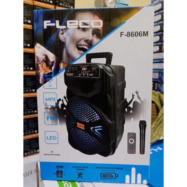 Speaker Bluetooth 8 Inchi Fleco F 8606 Gratis Microphone Karaoke Super Bass /Salon Aktif // F 6691