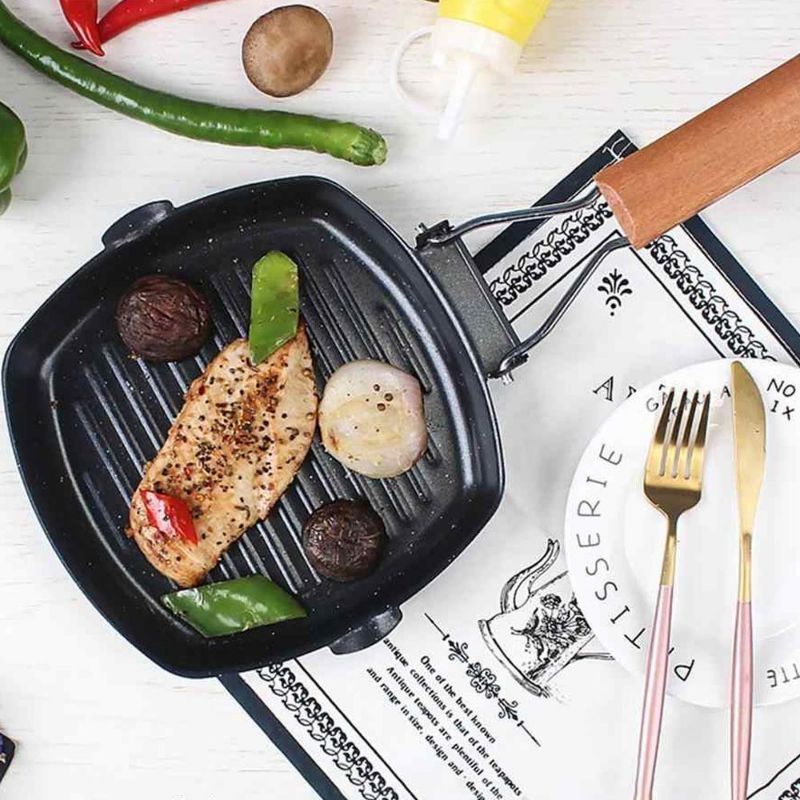 Square Grill Pan 20 cm - Teflon Wajan Frypan Anti Lengket lipat