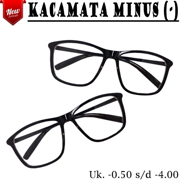 Kacamata Lensa Minus(-) Frame Oversize Hitam Rabun Jauh -0.50 s/d -4.00 UNISEX