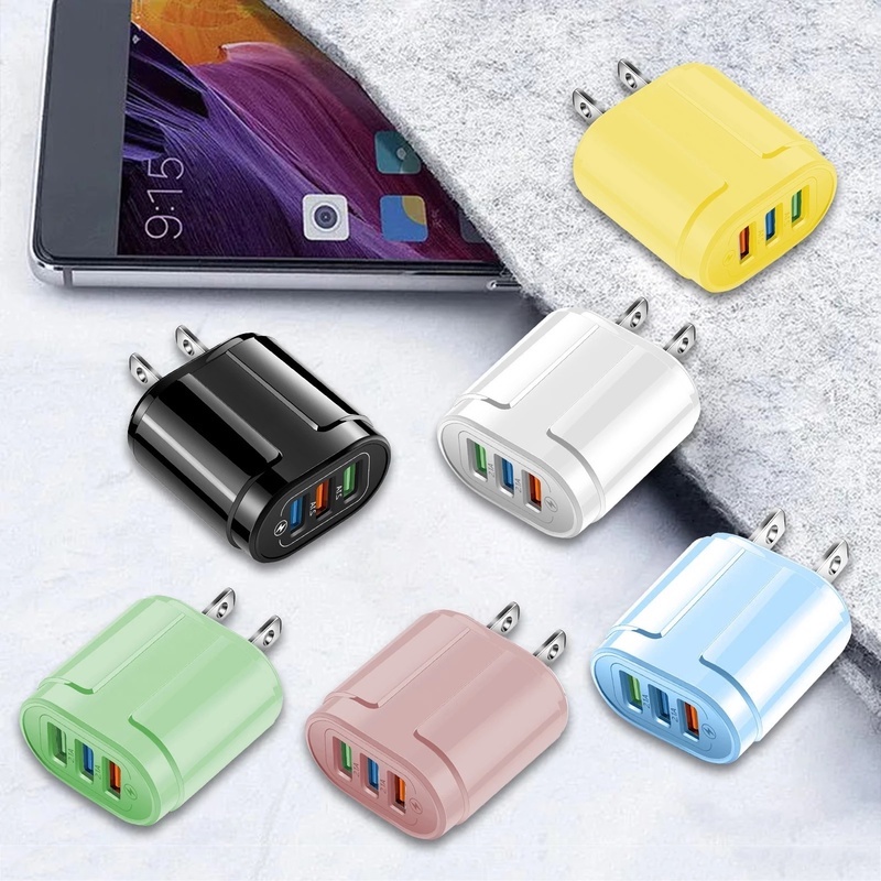 Adapter Charger Dinding 3 Port Usb 3.0 Fast Charging Portable 6 Warna Macaron Plug Us / Eu Untuk Iphone / Android