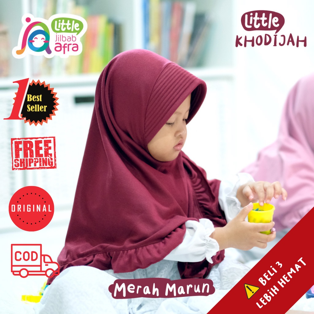 JAS JILBAB ANAK LITTLE KHODIJAH MERAH MARUN MAROON JILBAB ARFA BERGO RENDA BAHAN KAOS UNTUK BABY BAY