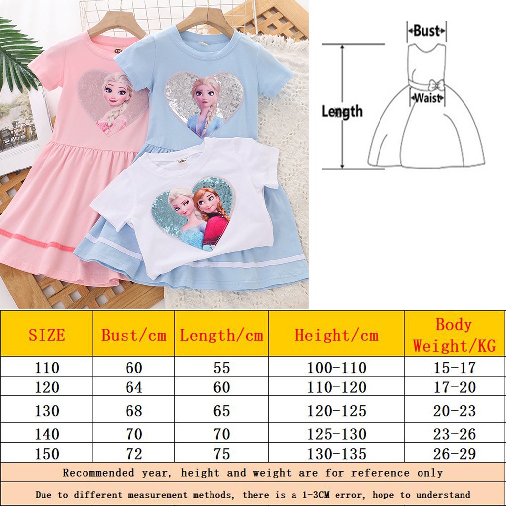 Dress Frozen Anak Perempuan Disney Elsa Anna Lengan Pendek Katun Motif Kartun Karakter Import