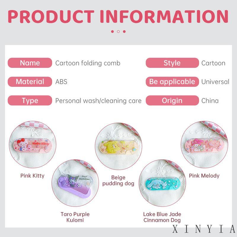 Xia.id Sisir Lipat Portable Desain Kartun Hello Kitty Melody Cinnamoroll Bahan Plastik