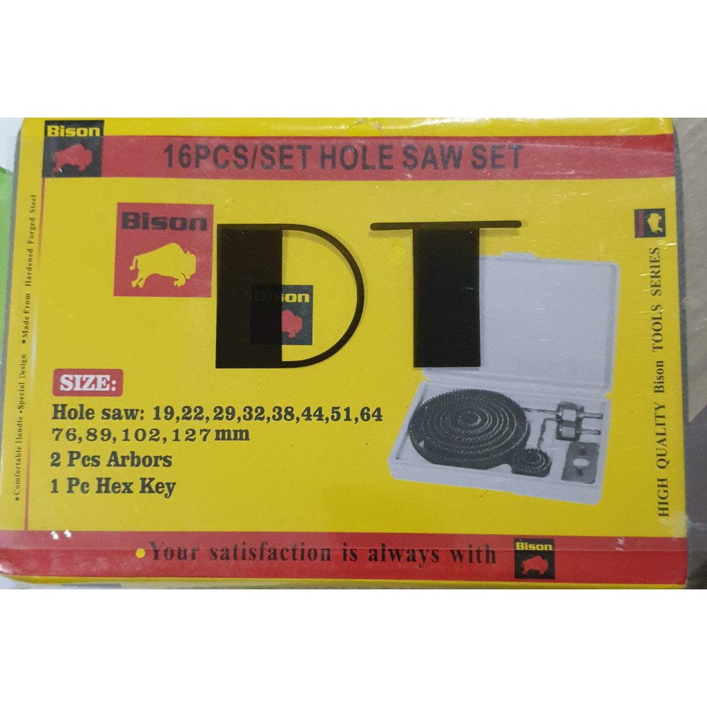 Hole Saw Kit 16 pcs BISON - Mata Bor Lubang set 16pcs Kayu Pintu Paralon Hidroponik Holesaw D40140