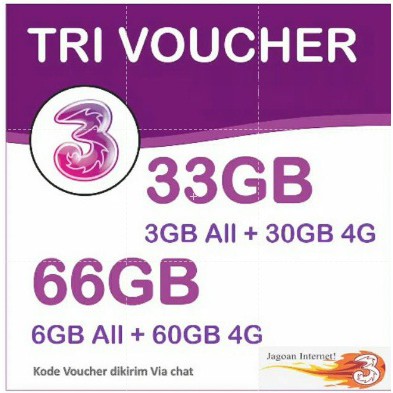 VOUCHER 3/Tri/Three 4G LTE 33GB 66GB