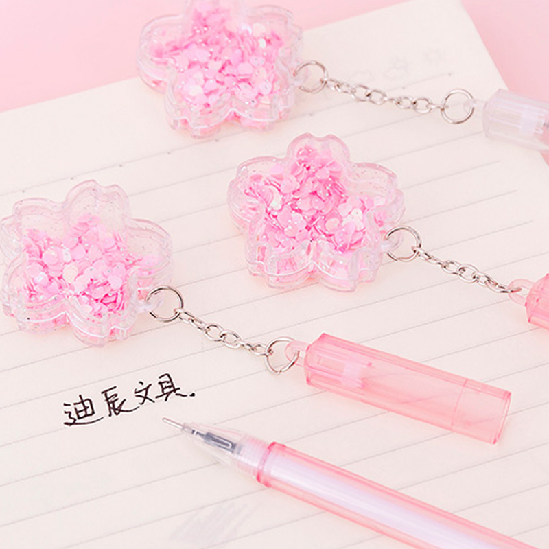 Korean Creative Cherry Blossom Pendant Gel Pen Cute Girl Black Signature Pen Black 0.38mm Black Ink