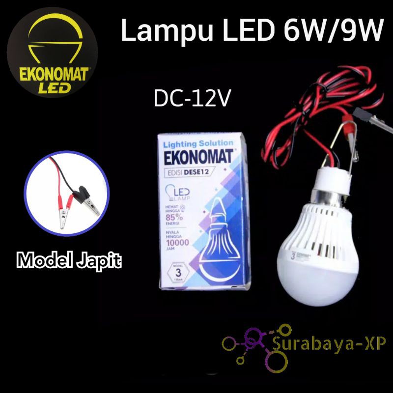 Lampu LED Bohlam DC 12V Aki Accu model Jepit japit capit 3W / 6W / 9W 3watt 6watt 9watt Emergency