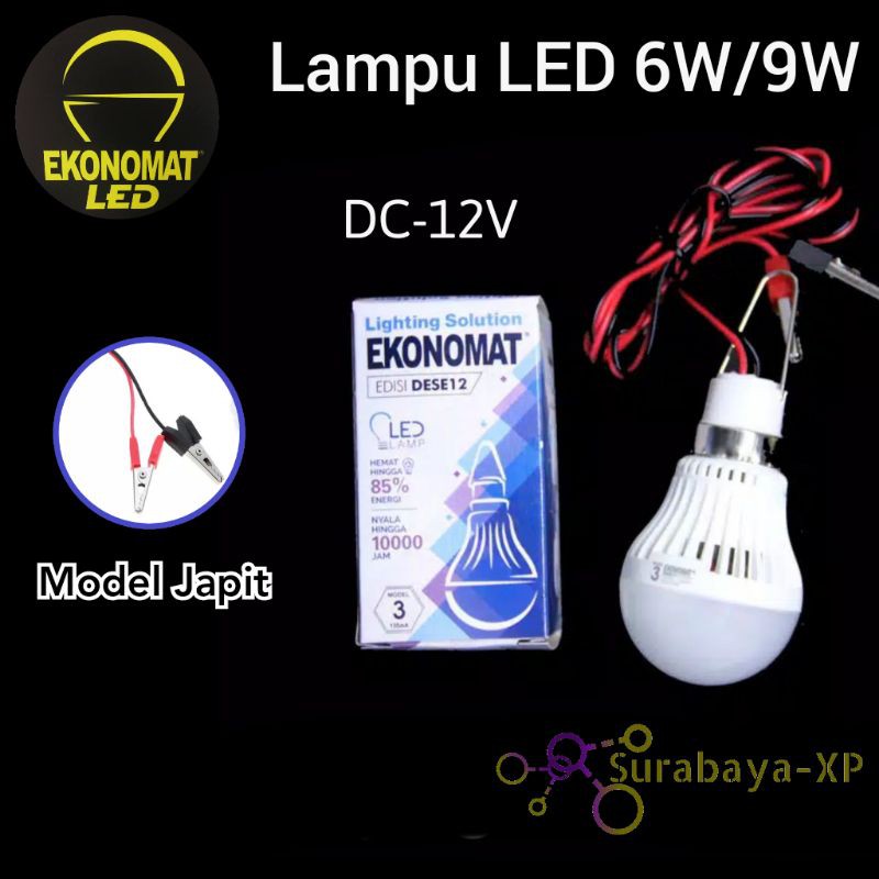 Lampu LED Bohlam DC 12V Aki Accu model Jepit japit capit 3 Watt 6 Watt 9 Watt