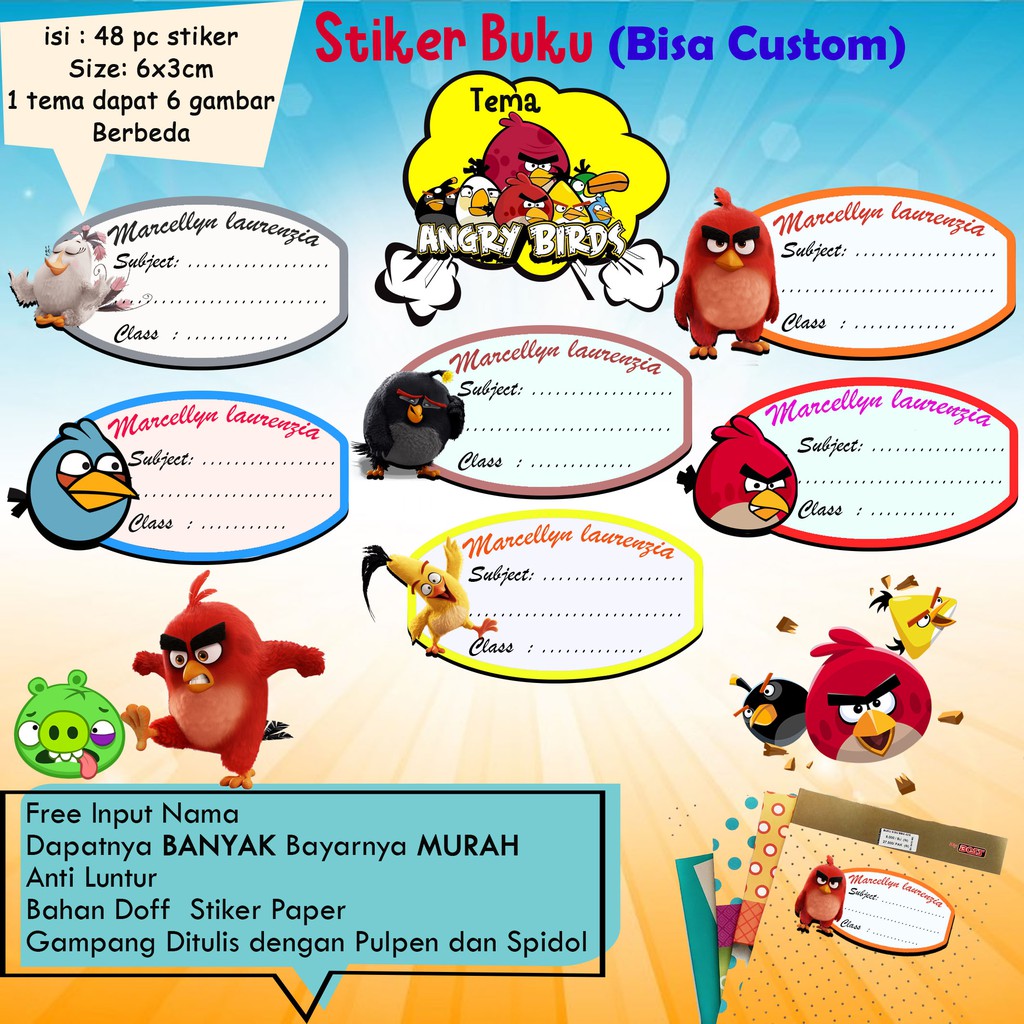 Katalog01 48pcs Stiker Buku Kelas Pelajaran Anak Laser Printing