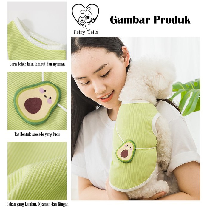 Baju Hewan Kaos Anjing Kucing dengan Tas Alpukat Avocado | Pet Shirt with Avocado Bag