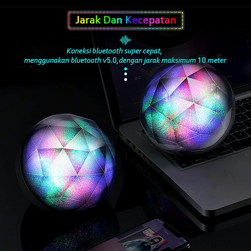 CINSEER lampu dan speaker bluetooth bola kristal warna hitam dengan 7 warna LED gliter warna-warni dalam 1 produk