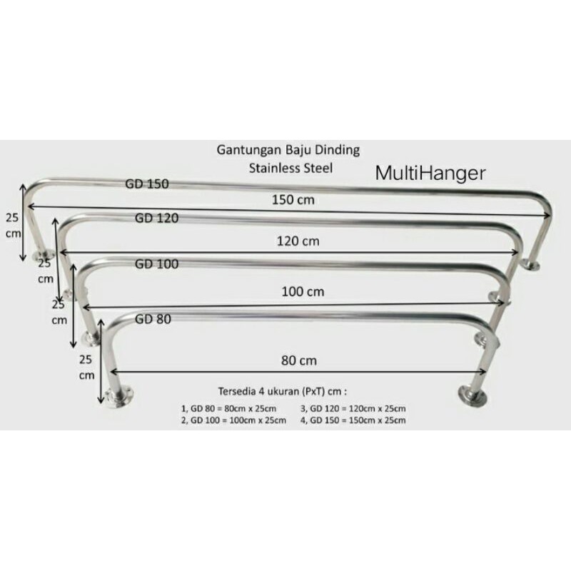 Gantungan Baju Stainless Dinding 100cm