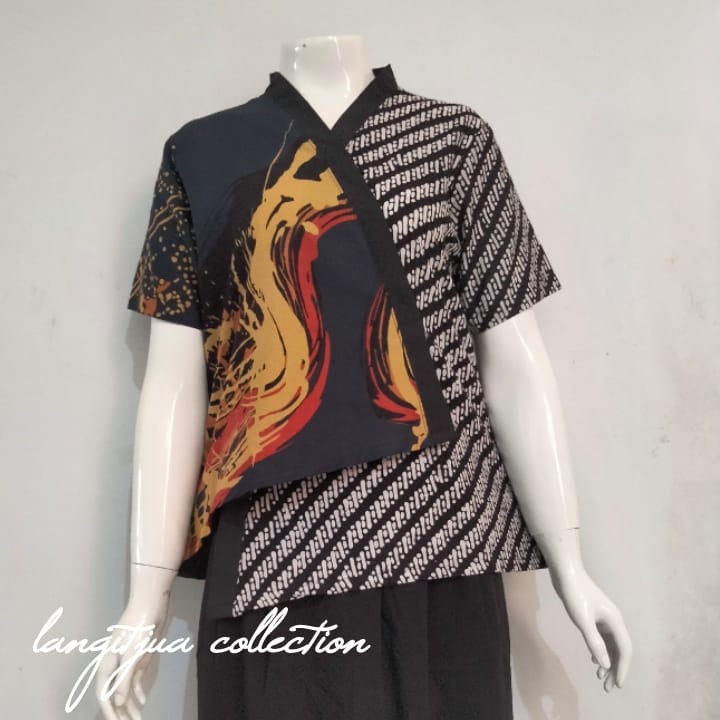 PAULA BLOUSE BATIK ABSTRAK KANCING DEPAN| BLUS BAJU KERJA MOTIF KOMBINASI