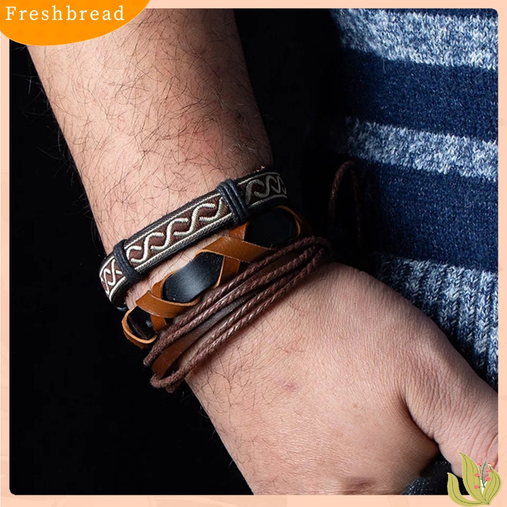 Terlaris 4Pcs/Set Unisex Multi Layer Faux Leather Braided Bracelet Bangles Jewelry Gift
