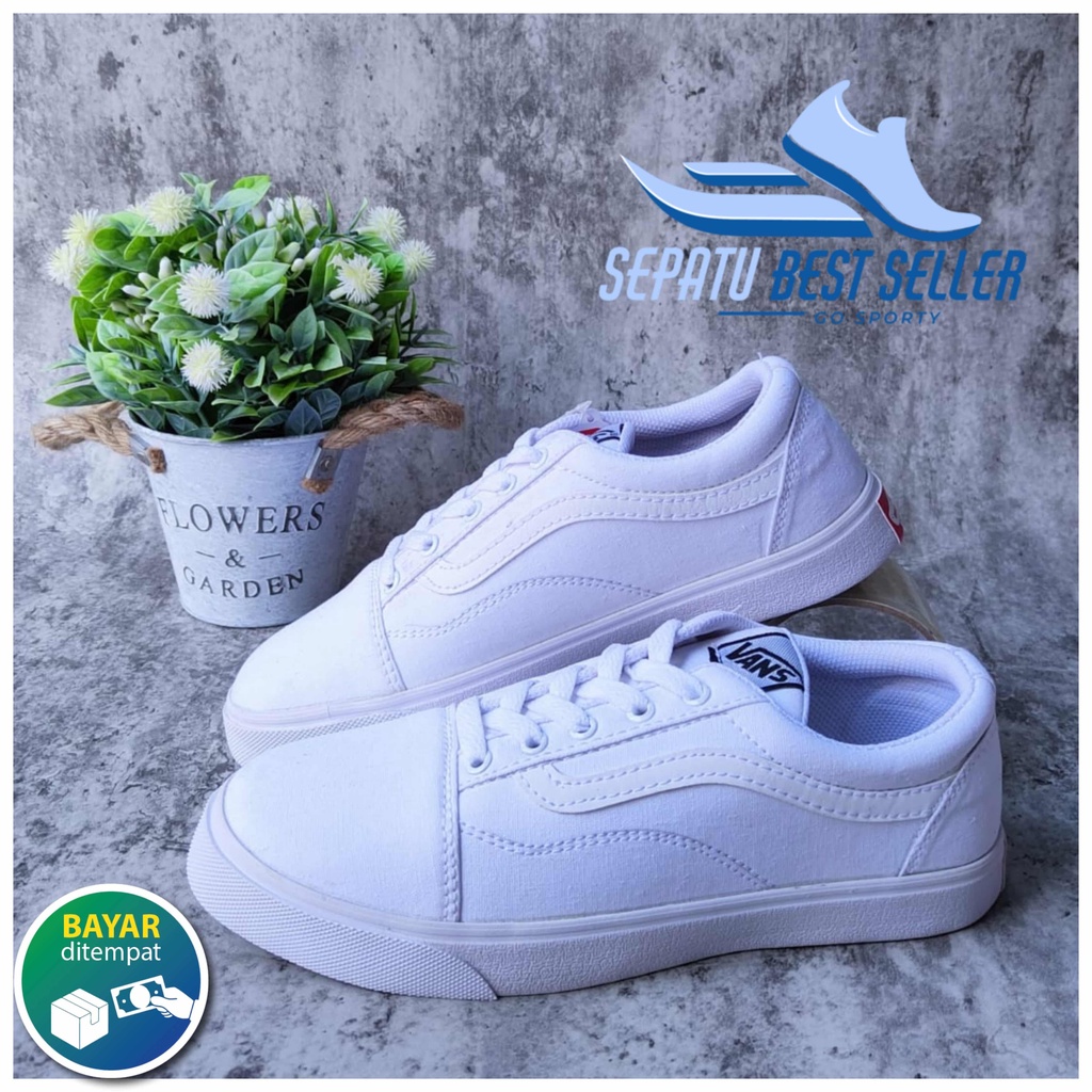 Sepatu Old Skool Classic Full white Sepatu Sekolah Kuliah Gaya