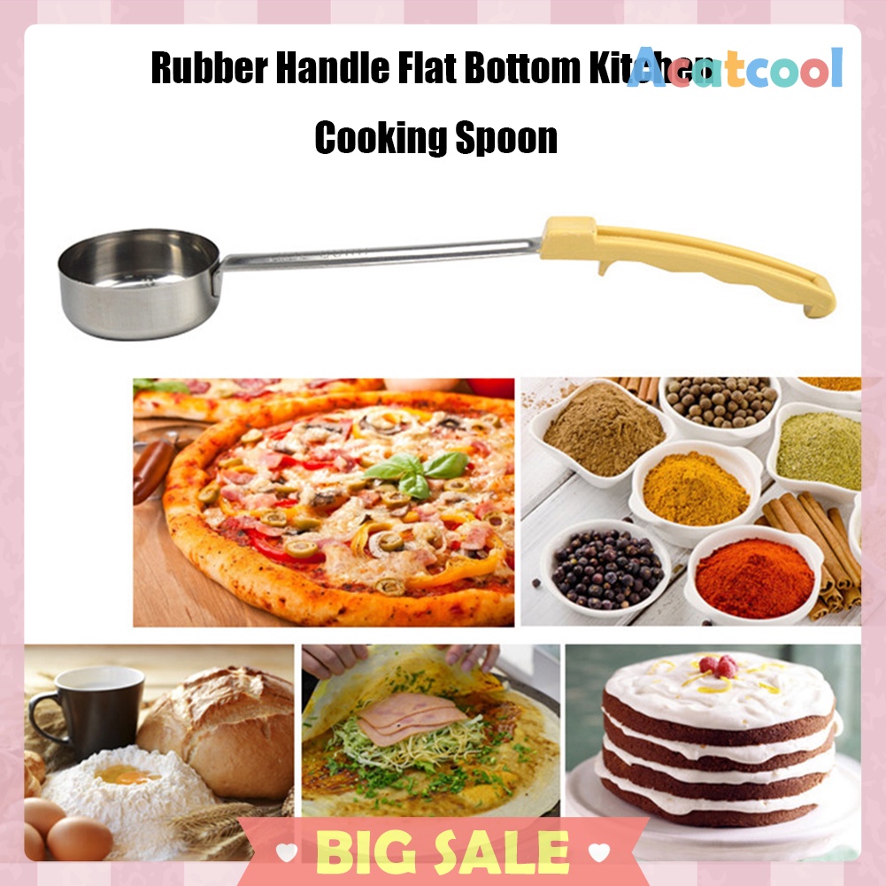 Pizza Spread Sauce Ladle Rubber Handle Flat Bottom Kitchen Cooking Spoon