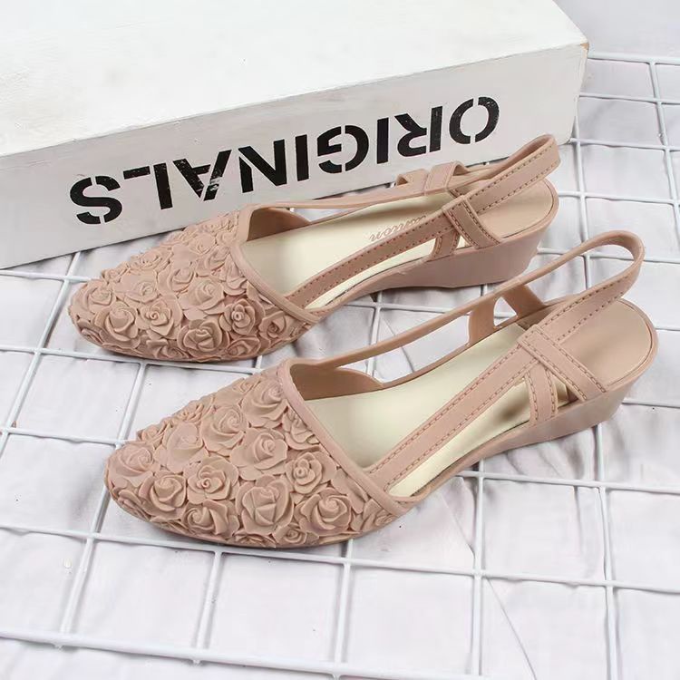 ☀ Sunly ☀ SJ009 Sandal Wanita Motif Bunga Tali Belakang Kasual Santai Jalan Jalan Import Murah