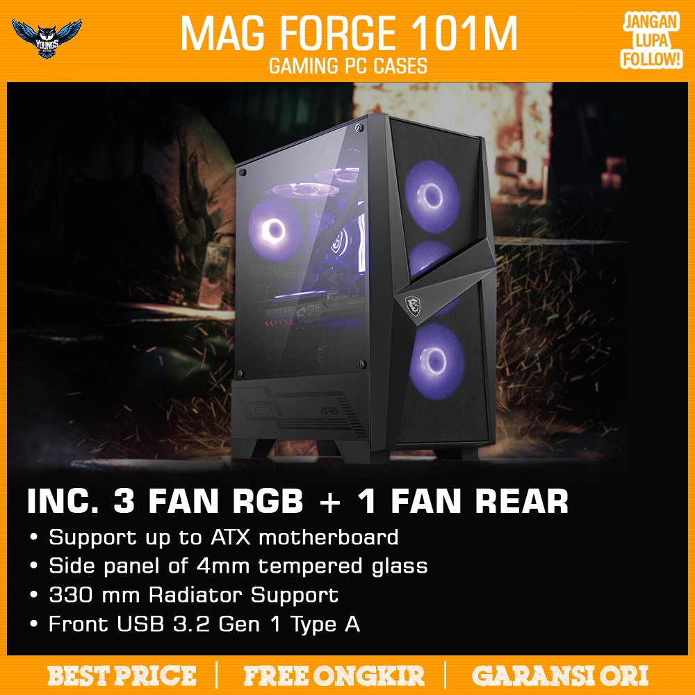 MSI MAG Forge 101M - ATX Tempered 3 Fan Gaming Case Casing PC Komputer