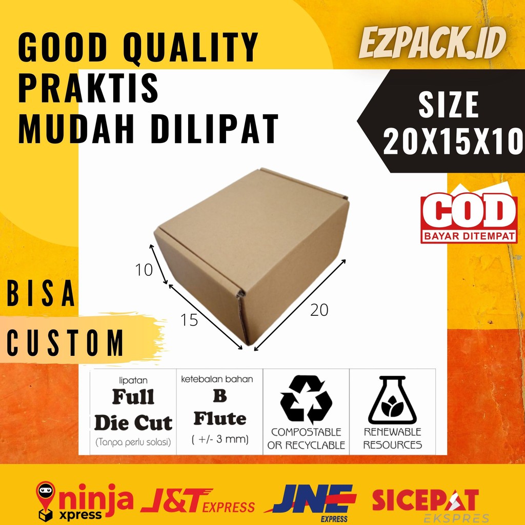 

Kardus packaging box die cut 20x15x10 kotak packing box hampers, hijab, baju, makanan (bisa custom)