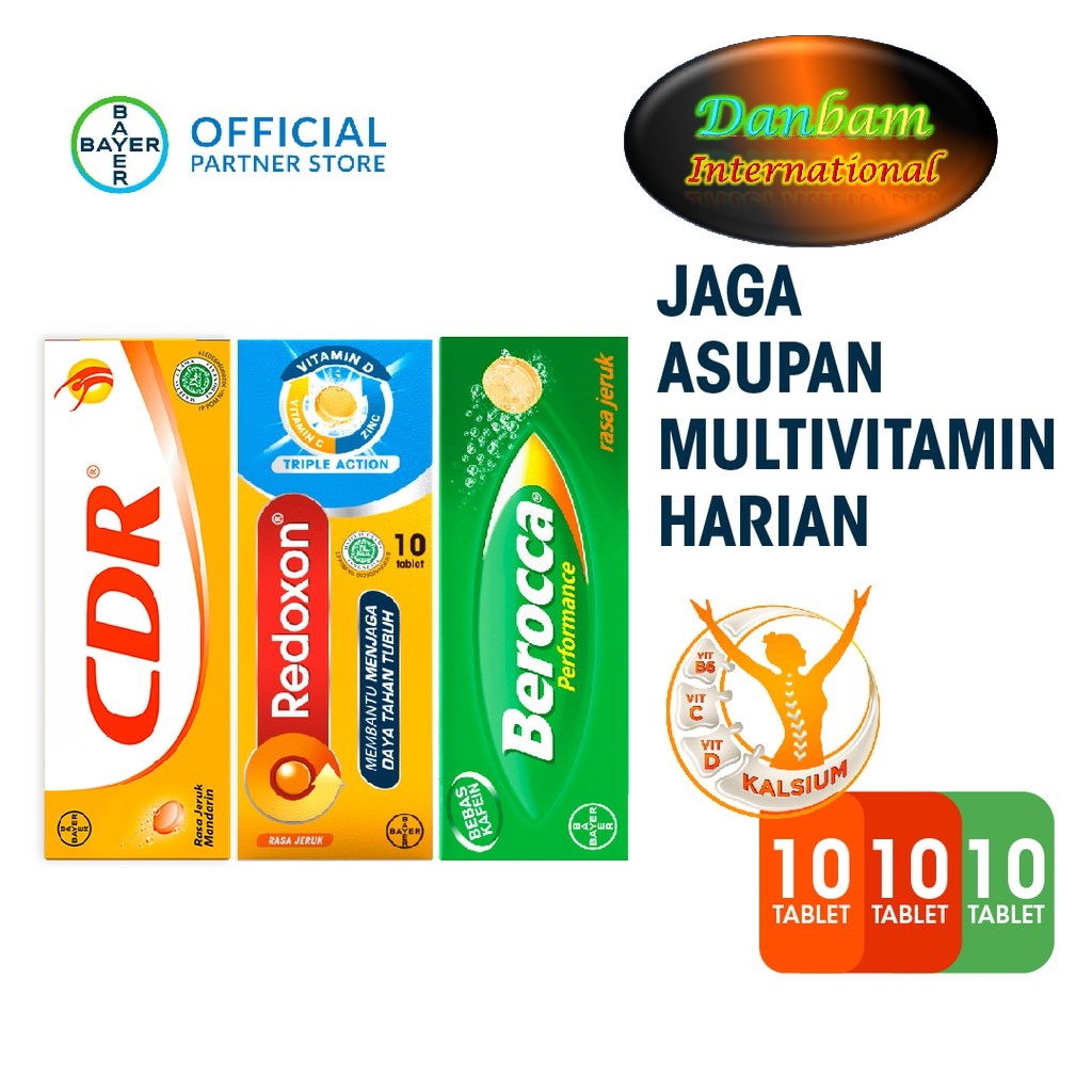 Trial pack (CDR Jeruk Mandarin 10 Tab + Redoxon Jeruk 10 Tab + Berocca Multivitamin 10 Tab)