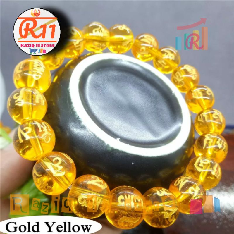 Gelang Batu Giok Mantra Budha Asli Natural Warna Kuning