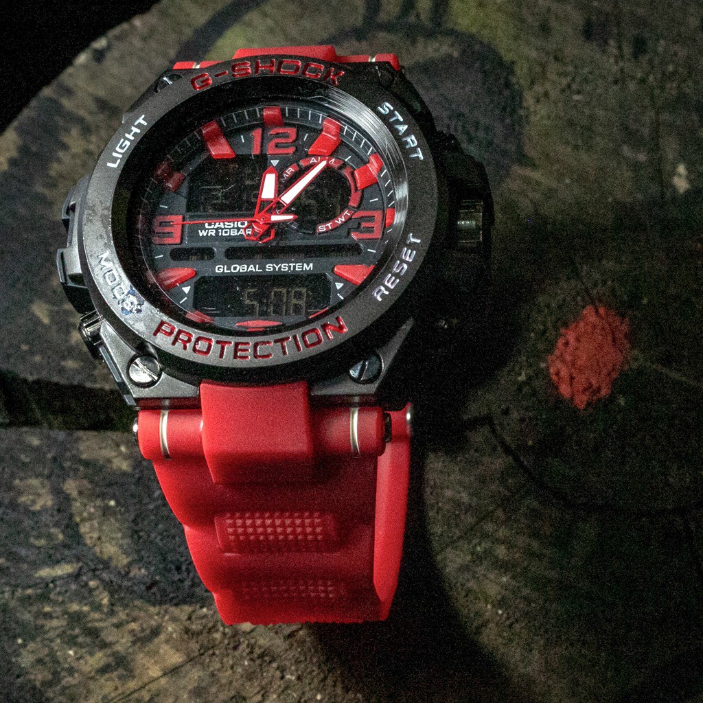 JAM TANGAN PRIA CASIO G-SHOCK GST-8600 DIGITAL RUBBER DUAL TIME WATER RESIST STRAP TALI MERAH