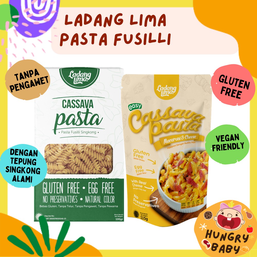 Ladang Lima Cassava Pasta Fusilli / Original 100 g / Mac &amp; Cheese 115 g / Makaroni MPASI Non MSG