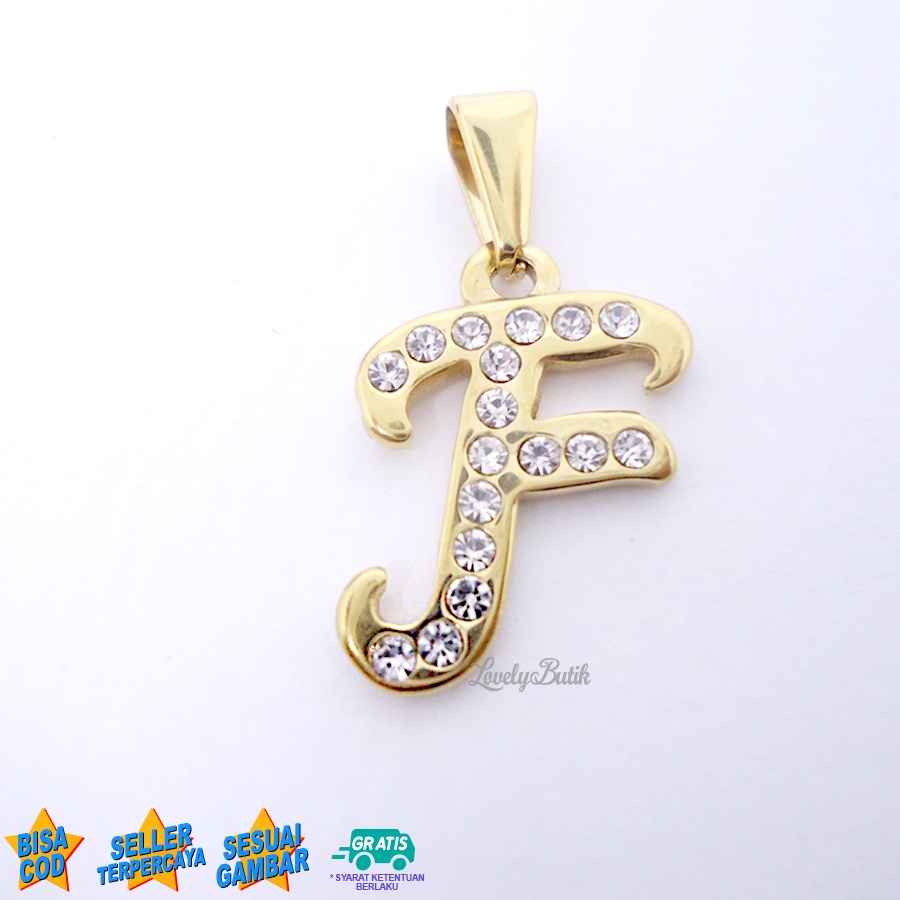 Lovelybutik Liontin Huruf Titanium Liontin Inisial Abjad F Klasik