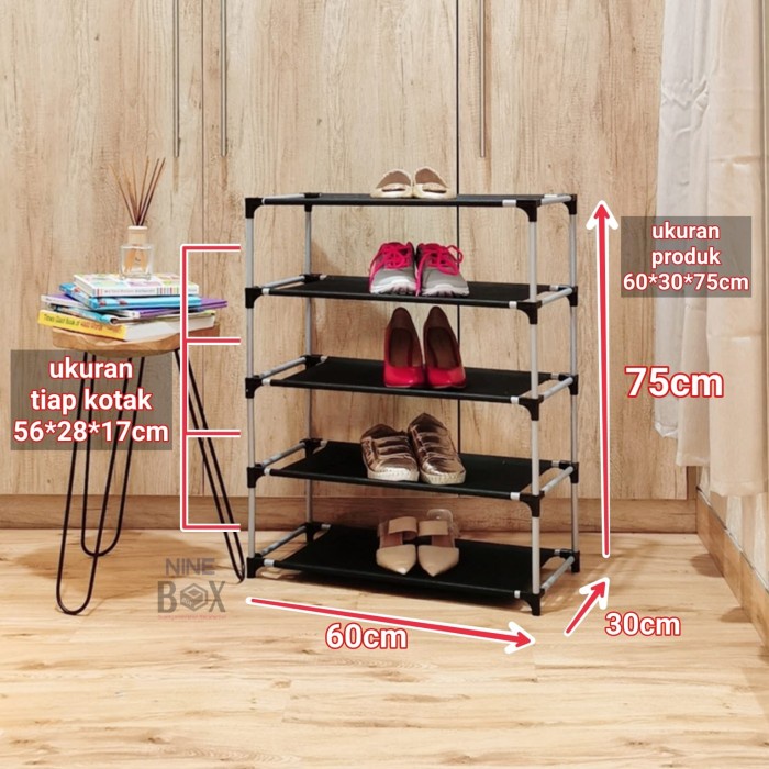 Rak Sepatu polos Keren Rangka 4 SUSUN multifungsi Lipat Transparan anti debu P5W1 KAIN tertutup susu