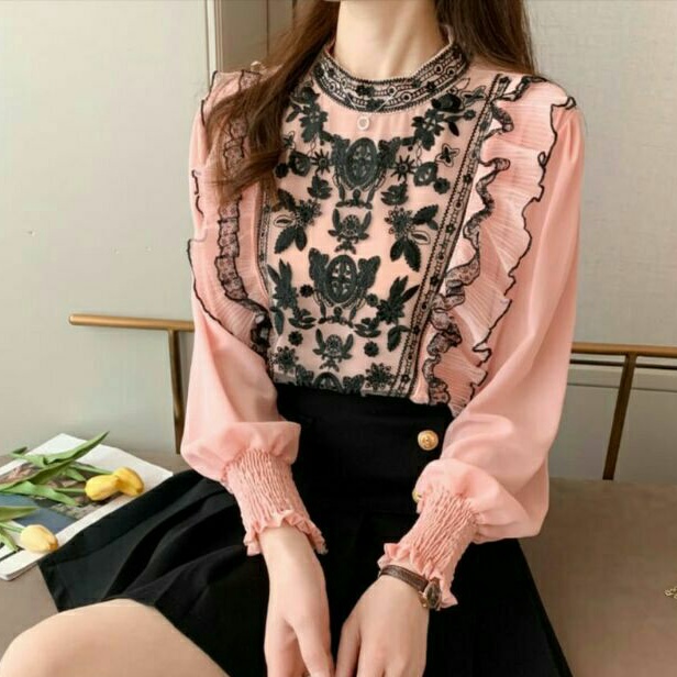 7656 Baju atasan blouse kerja lengan panjang wanita import baju atasan blouse kerja cewek import