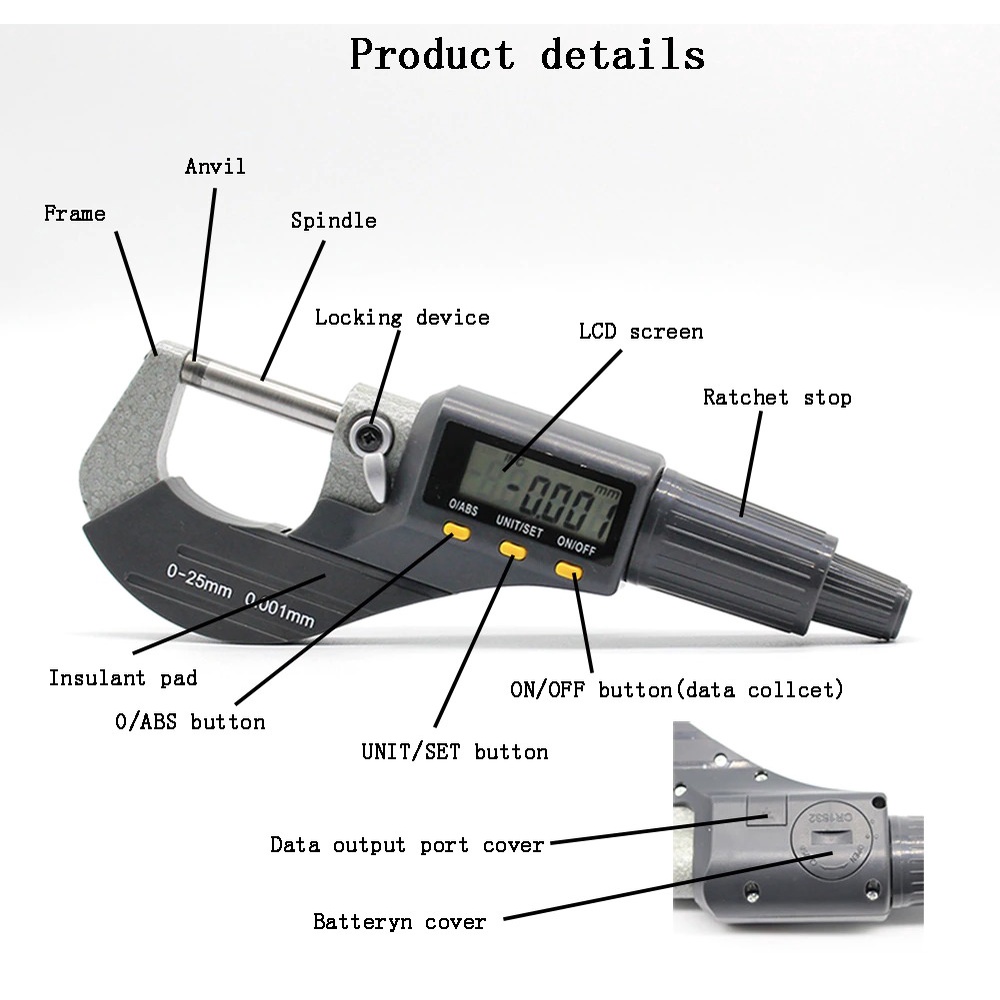 Digital Micrometer 0-25mm Digital outside Caliper Gauge 0.001mm