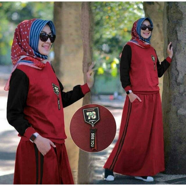 pakaian Gaun muslim ibu islami asd setelan st HIJAB STELAR MAROON HITAM / baju wanita longdress untu
